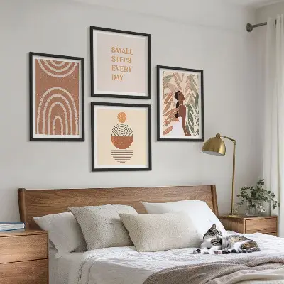 Väggtavlor med växtmotiv och geometriska mönster set om 4 tavlor