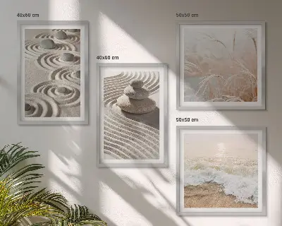 Vågor sand vatten stenar strand set om 4 tavlor