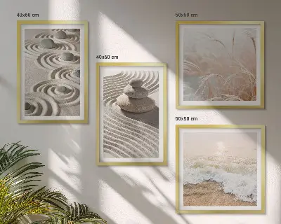Vågor sand vatten stenar strand set om 4 tavlor