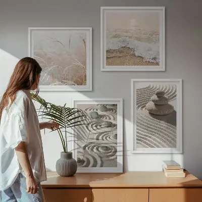 Vågor sand vatten stenar strand set om 4 tavlor