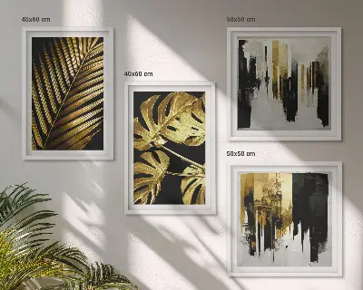 Monstera palmblad abstrakt tavelvägg ovanför soffa