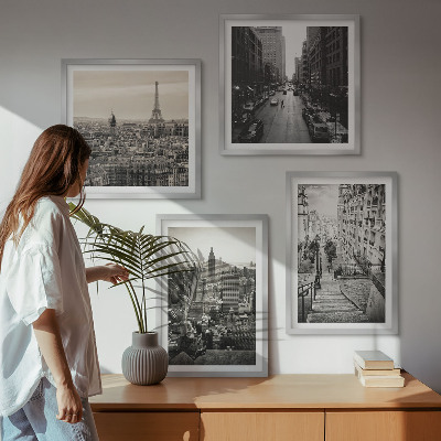 Set om 4 tavlor Utsikt över Paris New York-trappan