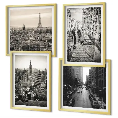 Utsikt över Paris samt New York-trappan set med 4 tavlor