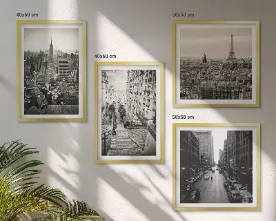 Utsikt över Paris samt New York-trappan set med 4 tavlor