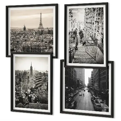 Utsikt över Paris samt New York-trappan set med 4 tavlor
