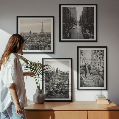 Set om 4 tavlor Utsikt över Paris New York-trappan