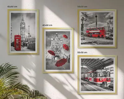 Röda accenter London set om 4 tavlor
