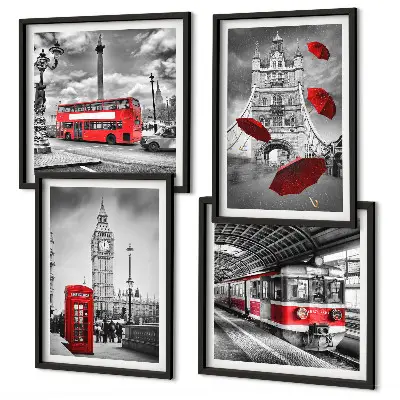 Röda accenter London set om 4 tavlor