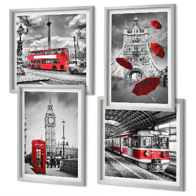 Röda accenter London set om 4 tavlor