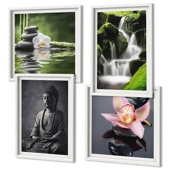 Tavelvägg med Zen-motiv stenar och Buddha i vatten