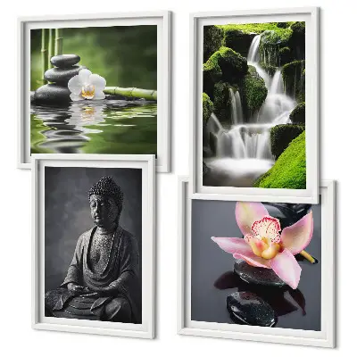 Tavelvägg med Zen-motiv stenar och Buddha i vatten