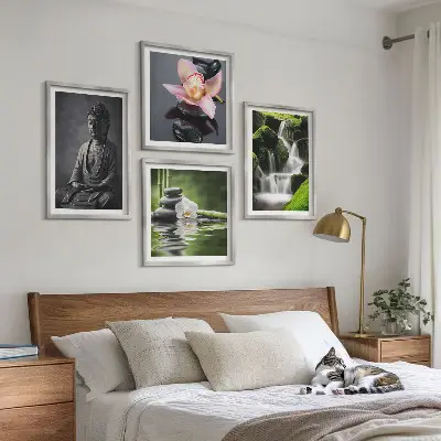 Tavelvägg med Zen-motiv stenar och Buddha i vatten
