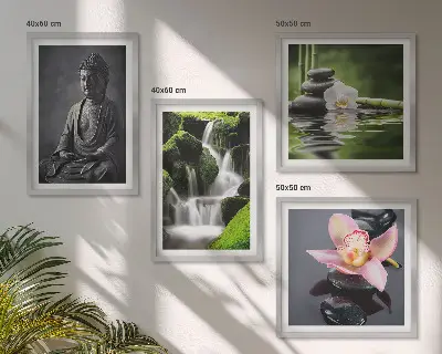 Tavelvägg med Zen-motiv stenar och Buddha i vatten