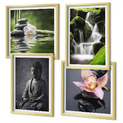 Tavelvägg med Zen-motiv stenar och Buddha i vatten