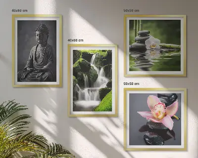 Tavelvägg med Zen-motiv stenar och Buddha i vatten
