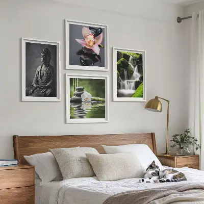 Tavelvägg med Zen-motiv stenar och Buddha i vatten