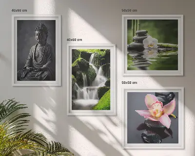 Tavelvägg med Zen-motiv stenar och Buddha i vatten