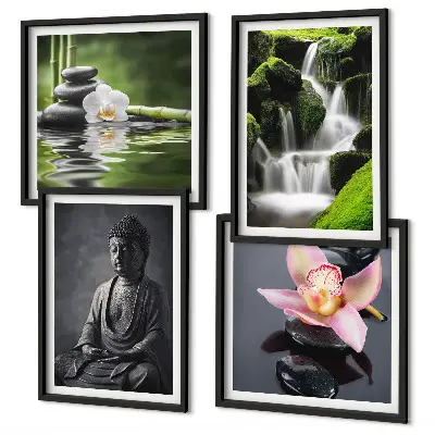 Tavelvägg med Zen-motiv stenar och Buddha i vatten
