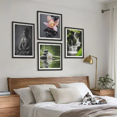 Tavelvägg med Zen-motiv stenar och Buddha i vatten
