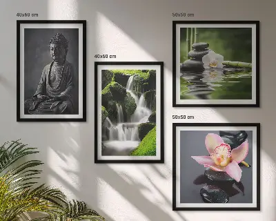 Tavelvägg med Zen-motiv stenar och Buddha i vatten