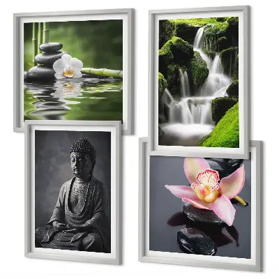 Tavelvägg med Zen-motiv stenar och Buddha i vatten