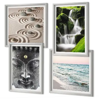 Naturens frid med Buddha tavelset med 4 delar