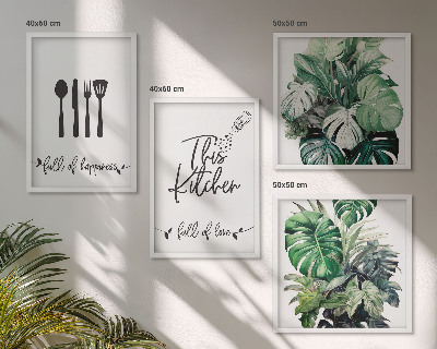 Set om 4 tavlor Köksredskap mönster löv
