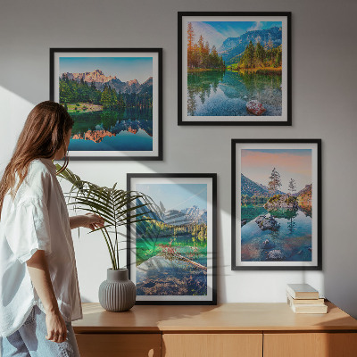 Tavelvägg med 4 tavlor Bergsjöar naturlandskap