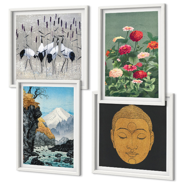 Set om 4 tavlor Japansk natur och Japandi-stil