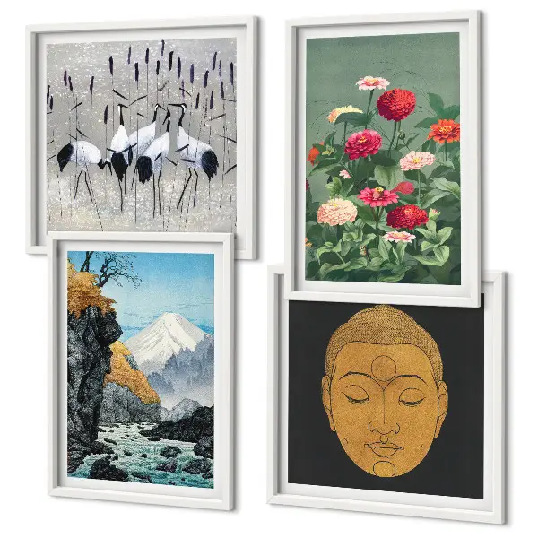 Tavelset med japansk natur och Japandi-stil set om 4 tavlor