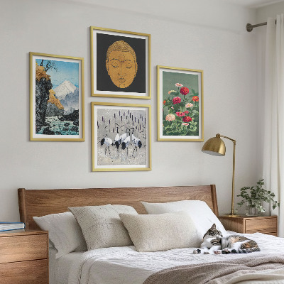 Set om 4 tavlor Japansk natur och Japandi-stil