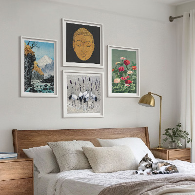 Set om 4 tavlor Japansk natur och Japandi-stil