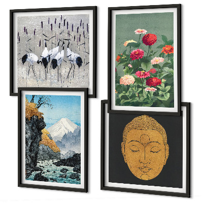 Set om 4 tavlor Japansk natur och Japandi-stil