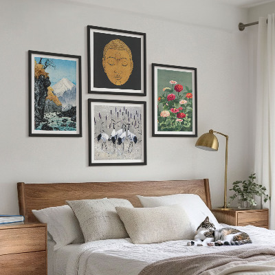 Set om 4 tavlor Japansk natur och Japandi-stil