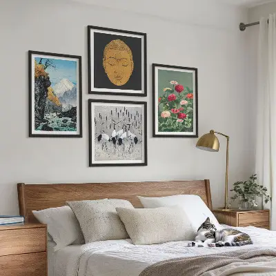 Tavelset med japansk natur och Japandi-stil set om 4 tavlor