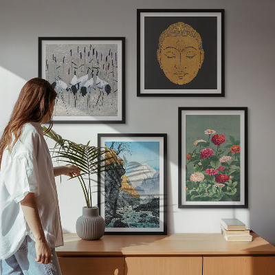 Set om 4 tavlor Japansk natur och Japandi-stil