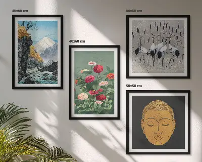 Tavelset med japansk natur och Japandi-stil set om 4 tavlor