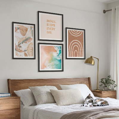 Tavelvägg med 4 tavlor Delikata boho-bladbokstäver
