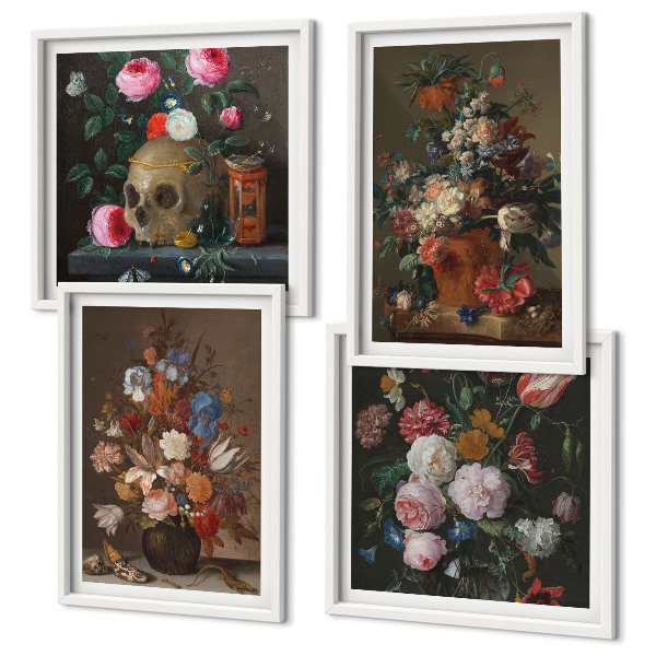 Tavelvägg ovanför soffa Blommor i vaser kompositioner