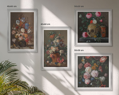 Tavelvägg ovanför soffa Blommor i vaser kompositioner