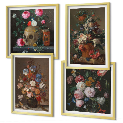 Tavelvägg ovanför soffa Blommor i vaser kompositioner