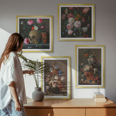 Tavelvägg ovanför soffa Blommor i vaser kompositioner