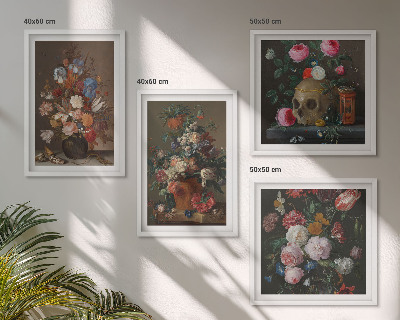 Tavelvägg ovanför soffa Blommor i vaser kompositioner