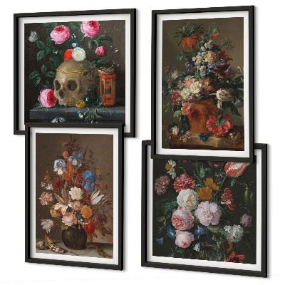 Tavelvägg ovanför soffa Blommor i vaser kompositioner