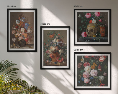 Tavelvägg ovanför soffa Blommor i vaser kompositioner