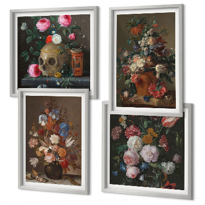 Tavelvägg ovanför soffa Blommor i vaser kompositioner