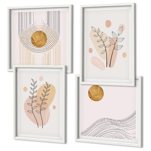 Set om 4 tavlor Minimalistiska växtteckningar