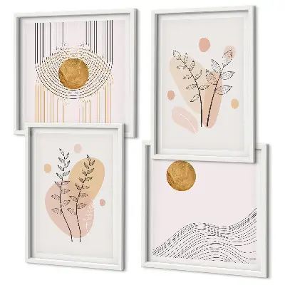 Minimalistiska växtteckningar set om 4 tavlor
