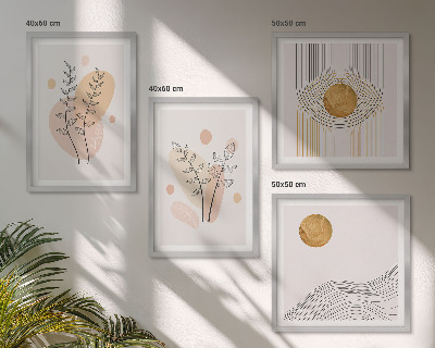 Set om 4 tavlor Minimalistiska växtteckningar