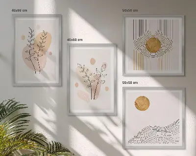 Minimalistiska växtteckningar set om 4 tavlor